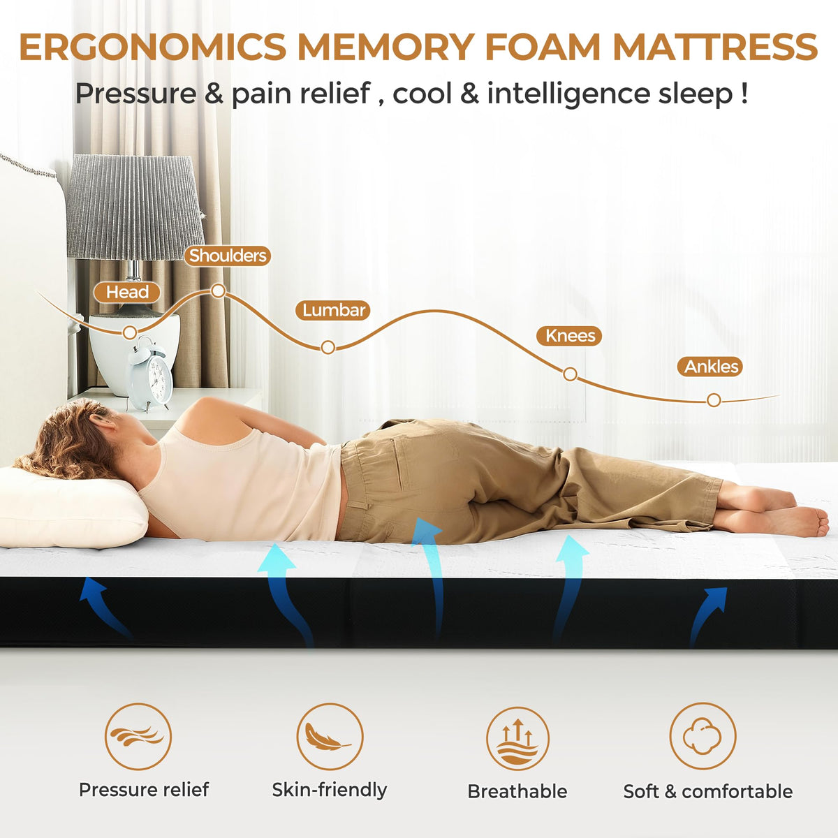 4 Inch Full Size Foldable Memory Foam Trifold Mattress E3142