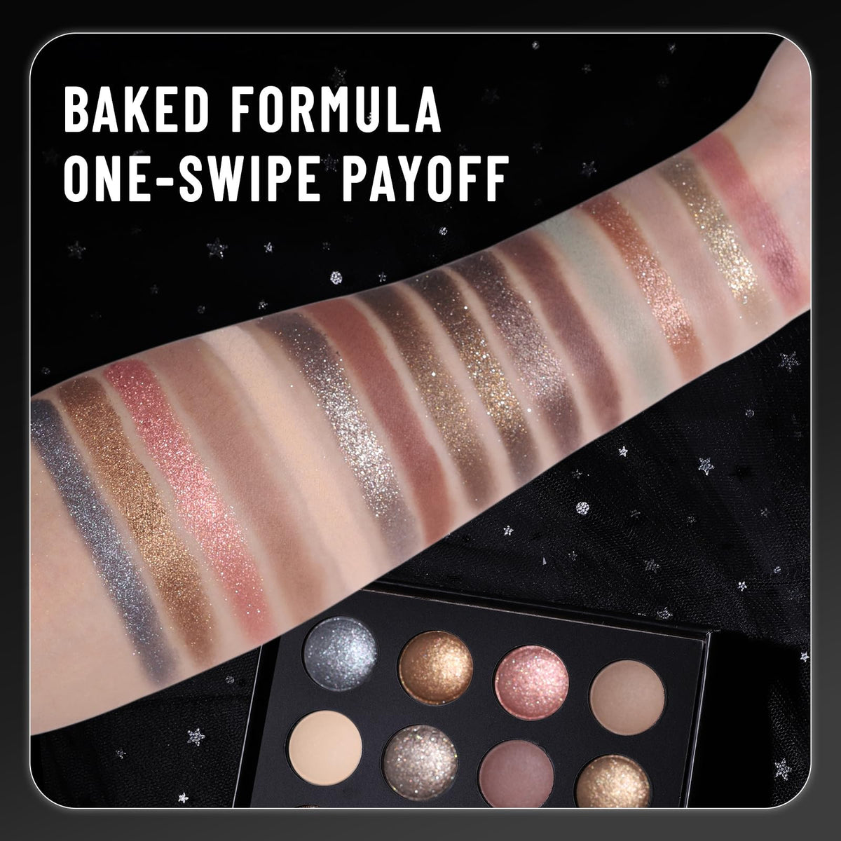 Baked Eyeshadow Makeup Palette 16 Pigmented Soft Neutrals Taupe Earth Tones Smoky Shades Glitter Matte Metallic A491