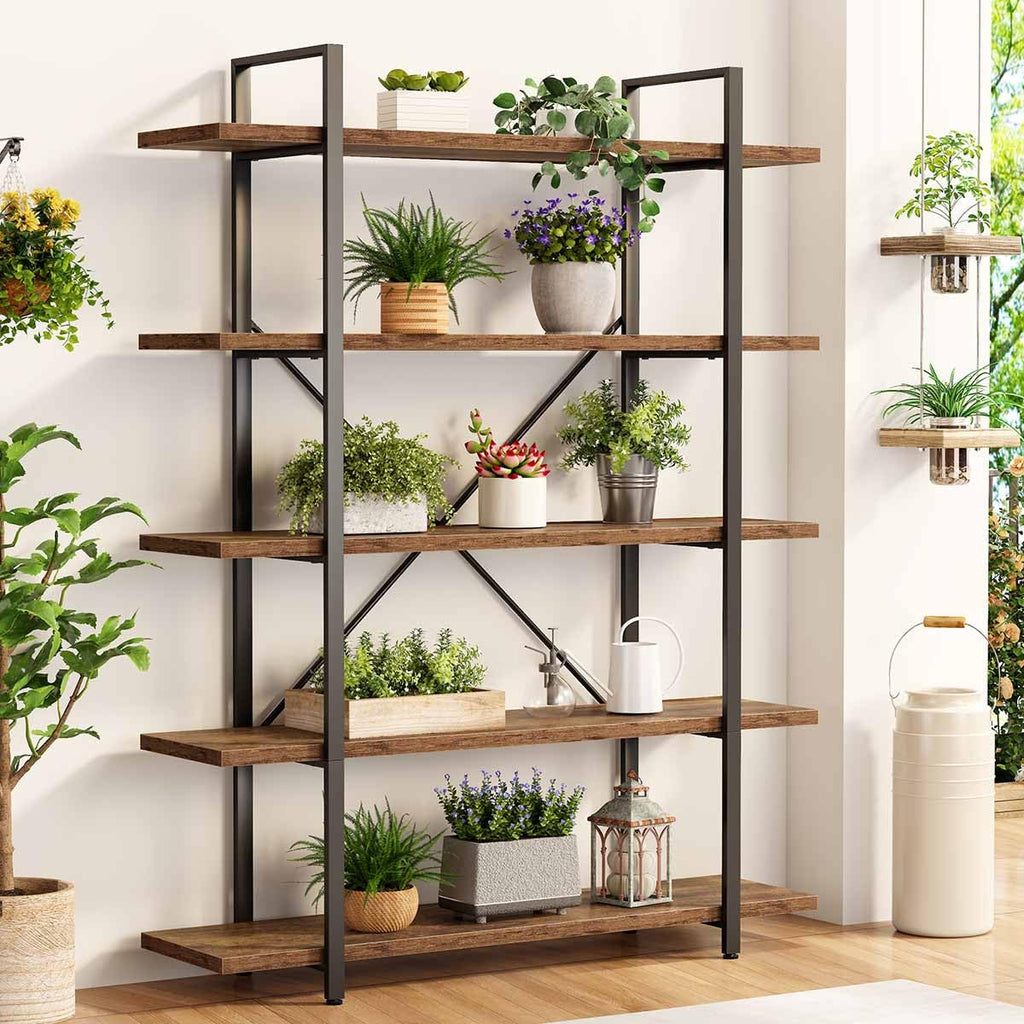 Rustic Brown 5 Shelf Wood Bookshelf N675