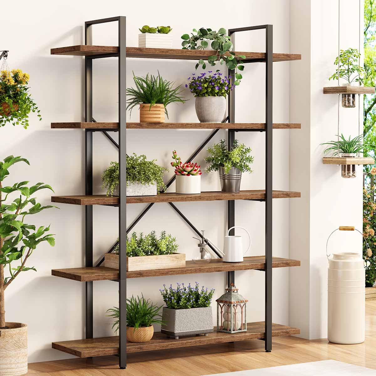 Rustic Brown 5 Shelf Wood Bookshelf N675