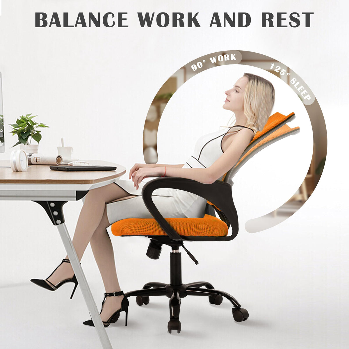 Orange Adjustable Mesh Office Chair with Lumbar Support R506685