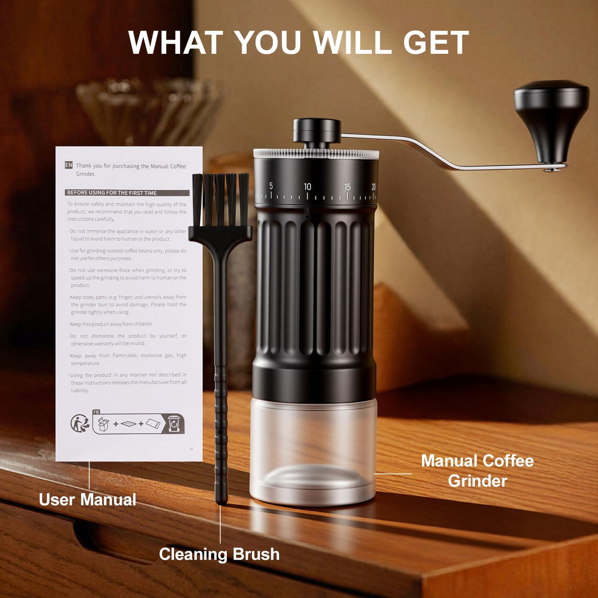 Manual Coffee Grinder with Ceramic Conical Burr, Black W601