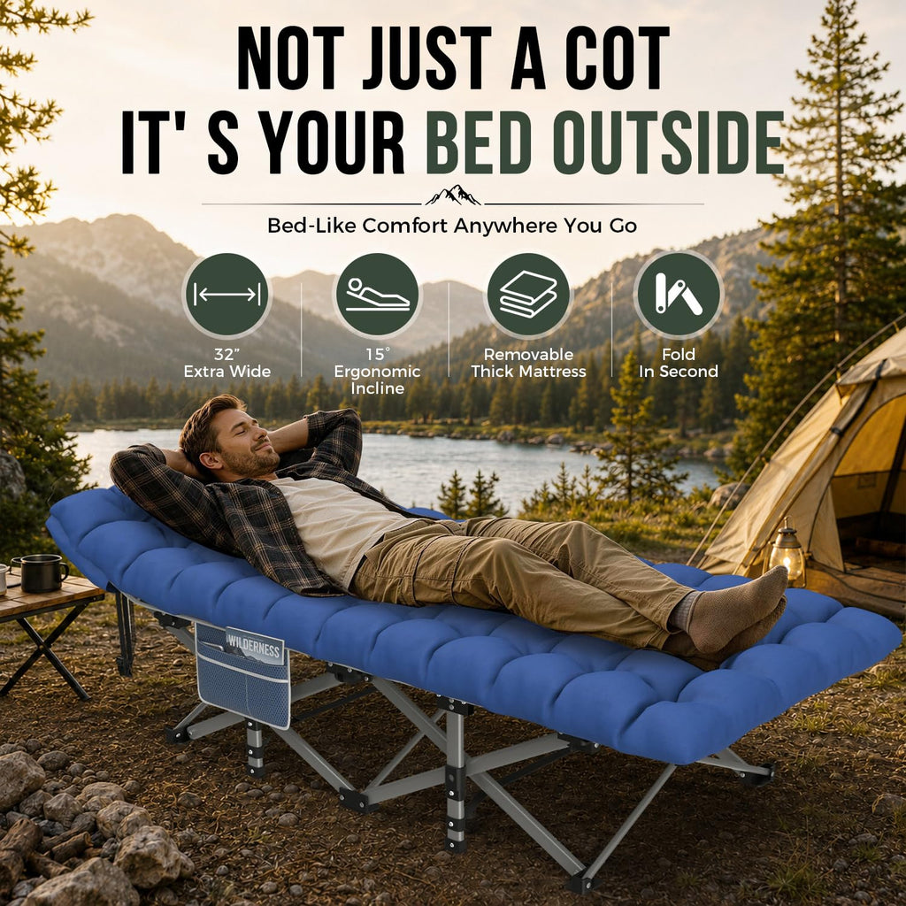 32in XXL Folding Camping Cot with Mattress X97488