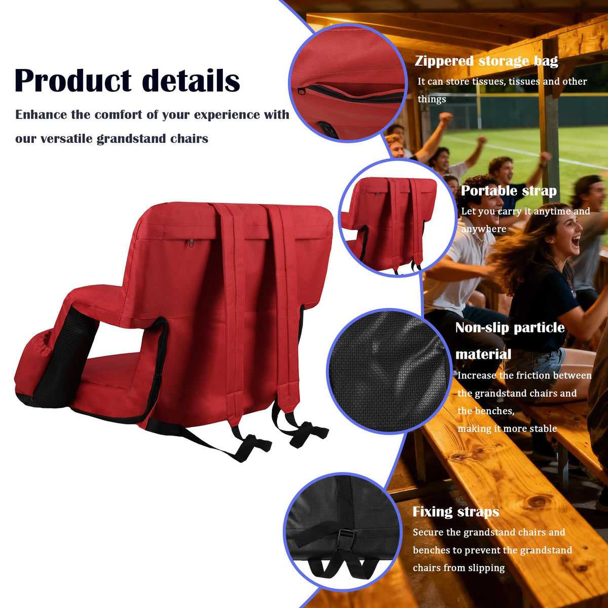 Reclining Bleacher Chair with Back Support D732