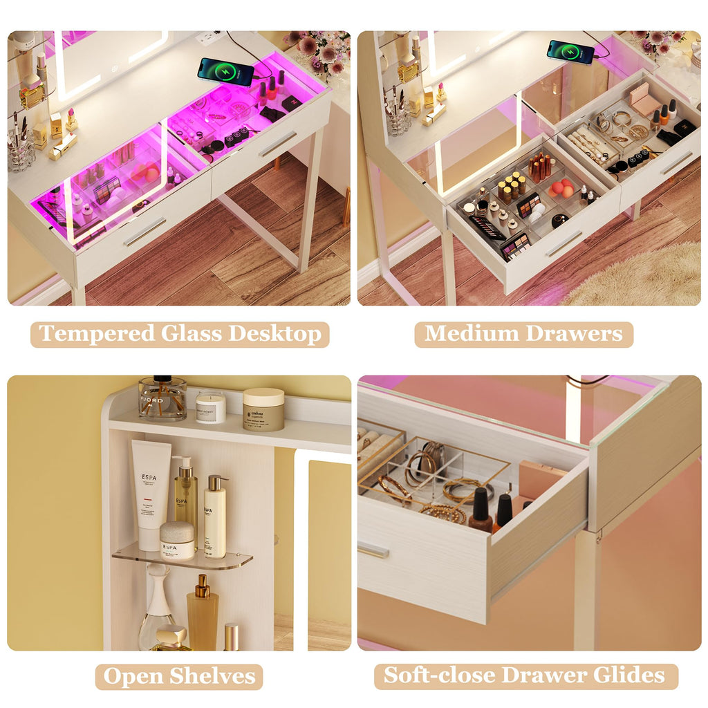 White Vanity Desk with Mirror and LED Lights C998