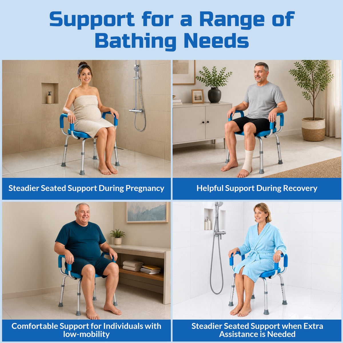 Blue Adjustable Padded Aluminum Shower Bench C4397