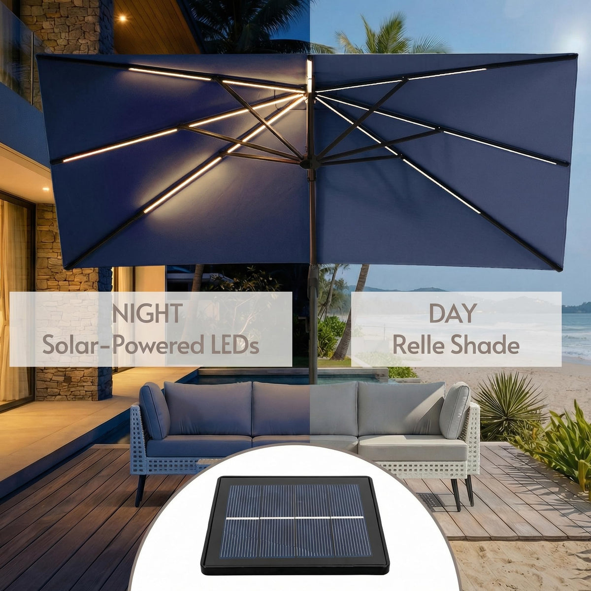 11x11ft Solar Powered Led Cantilever Umbrella with Base G3812