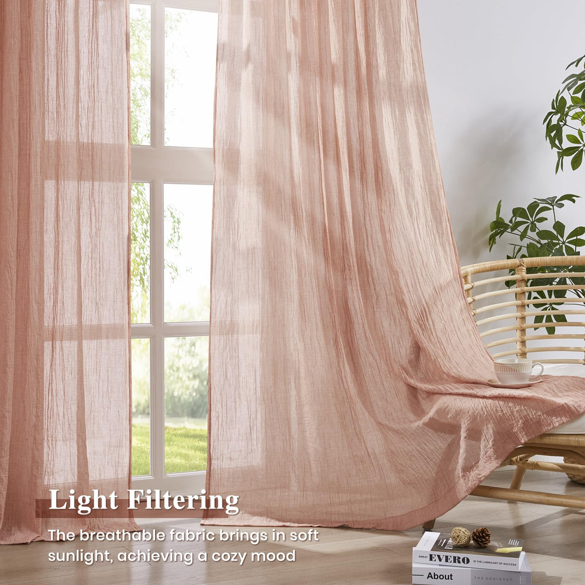 Pink Pinch Pleated Sheer Curtains 96 Inches Long, Set of 2 K238909