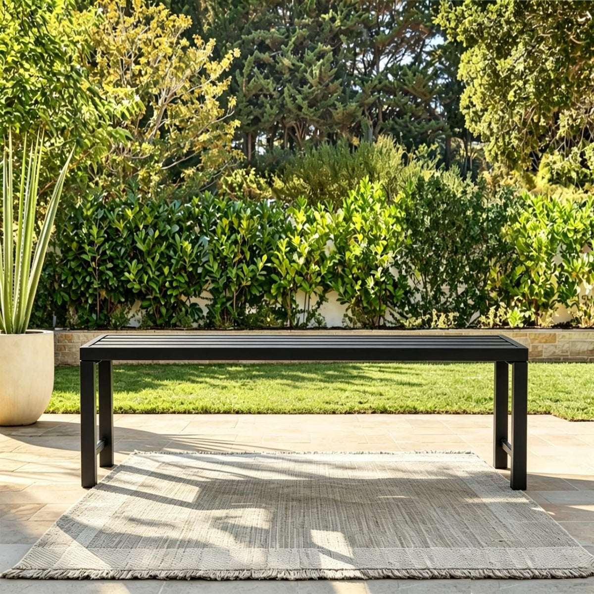 Black Metal Backless Outdoor Bench Q519230
