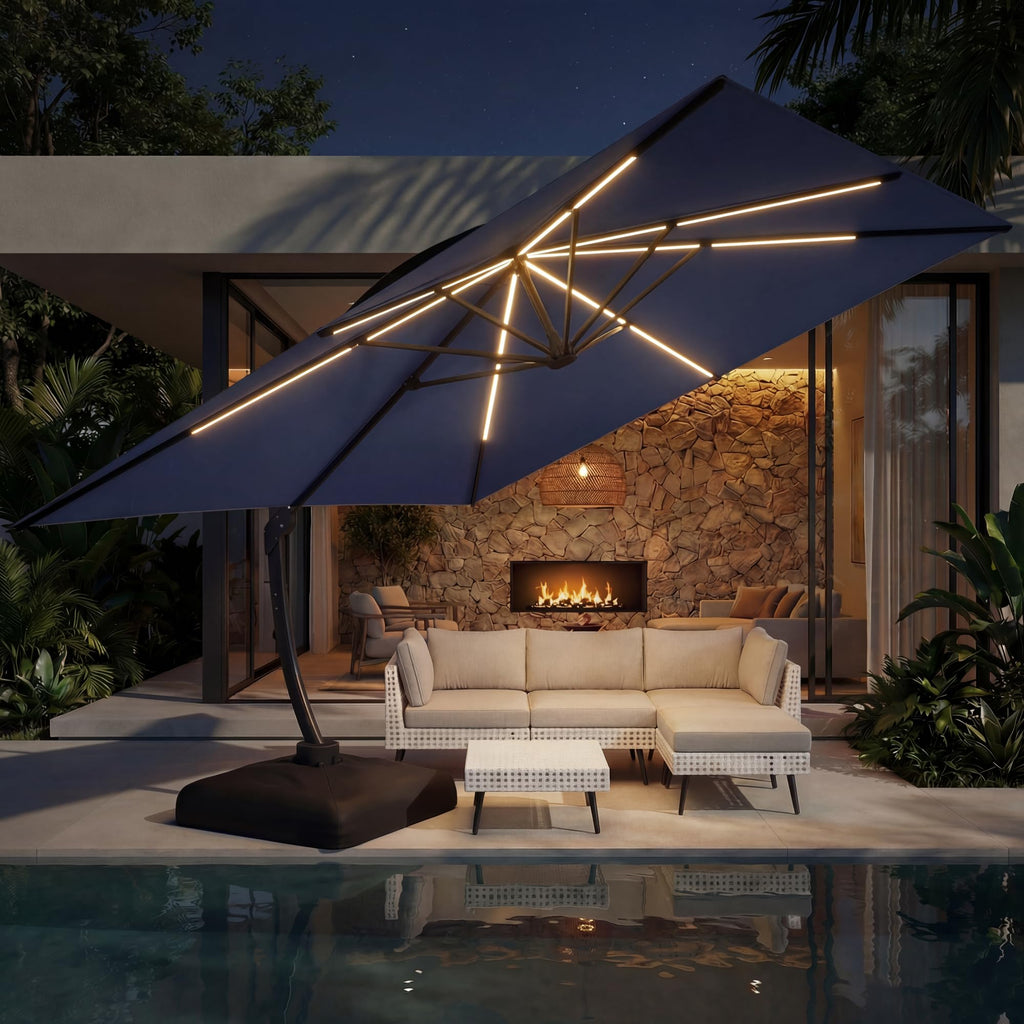 11x11ft Solar Powered Led Cantilever Umbrella with Base G3812
