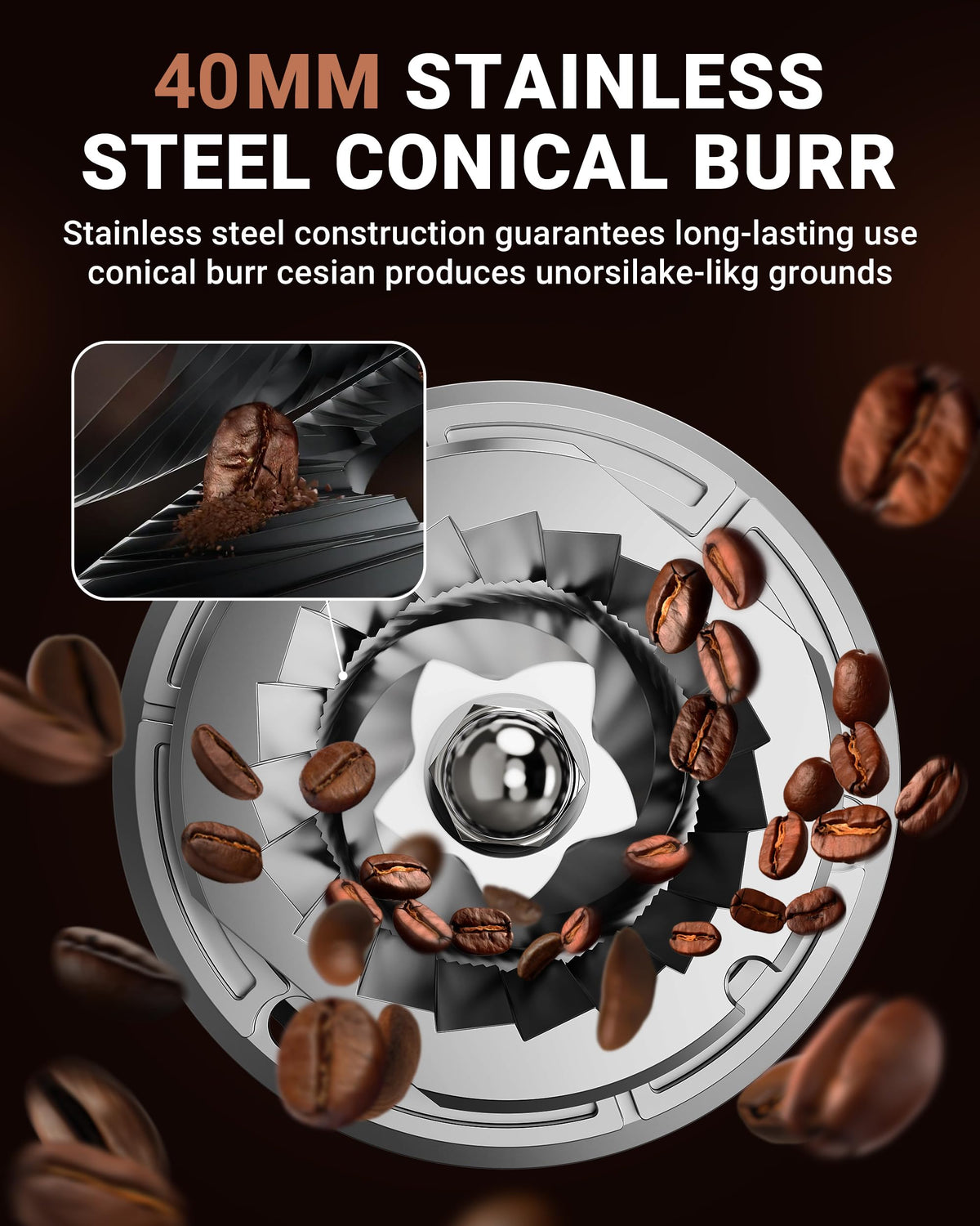 Burr Coffee Grinder, 48 Settings, Metallic Silver W41345
