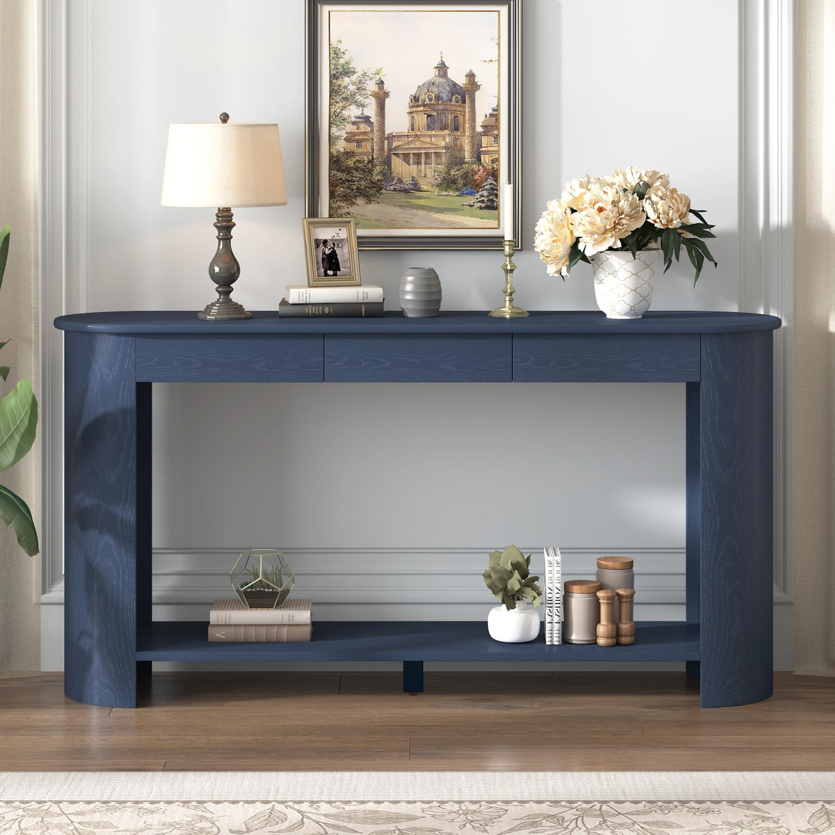 Curved Console Table with 3 Drawers and Bottom Shelf C2725