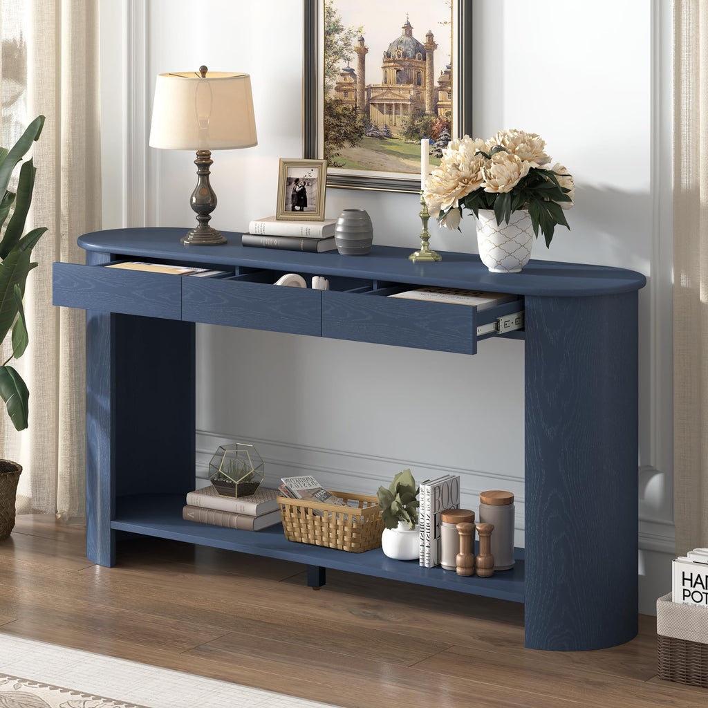 Curved Console Table with 3 Drawers and Bottom Shelf C2725