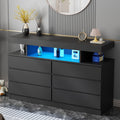 Black Dresser with Charging Station and LED Lights I158