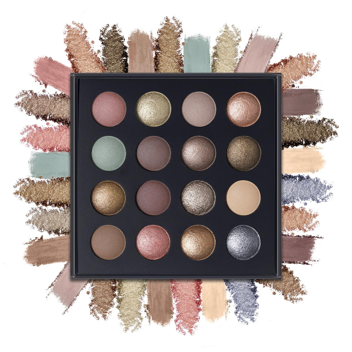 Baked Eyeshadow Makeup Palette 16 Pigmented Soft Neutrals Taupe Earth Tones Smoky Shades Glitter Matte Metallic A491