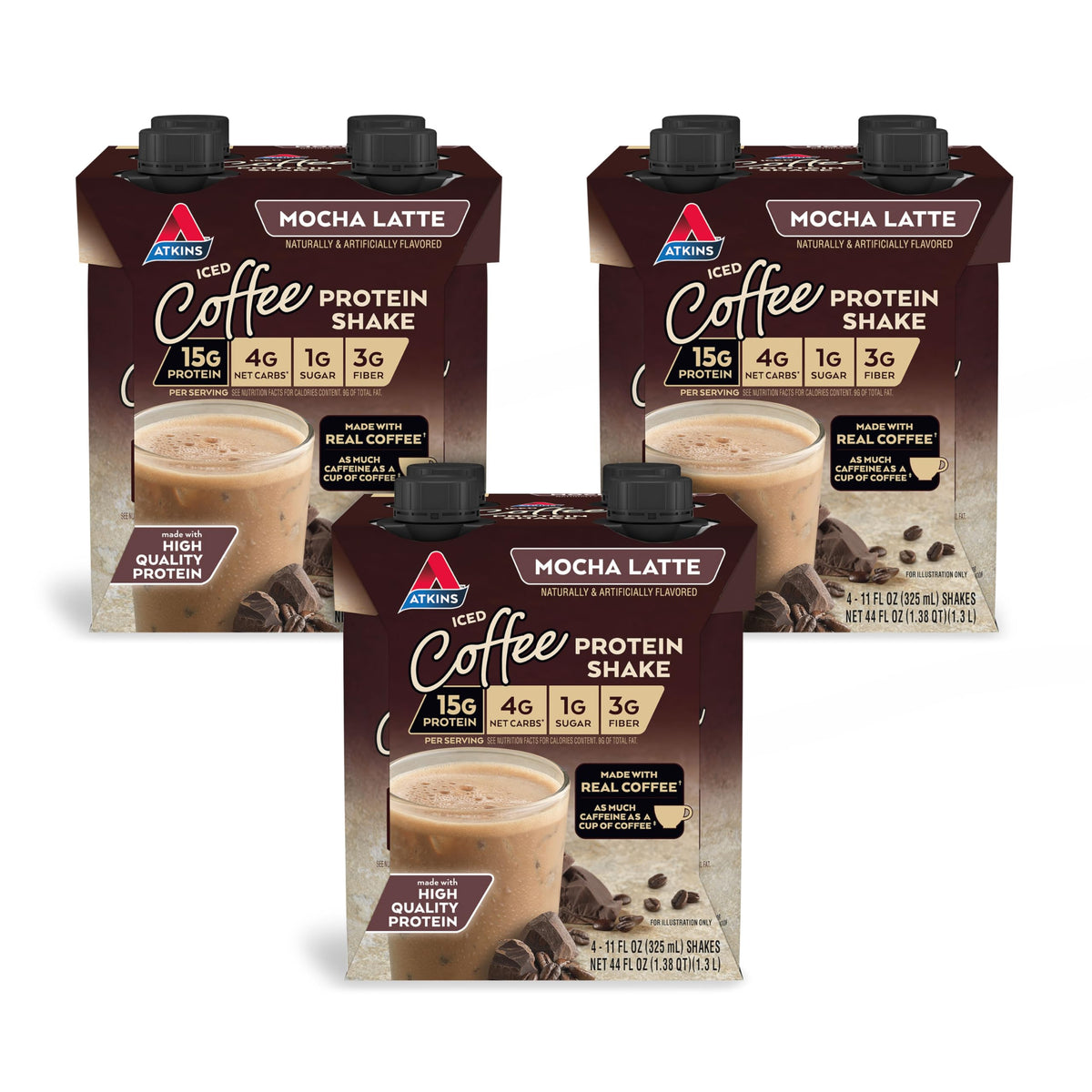 Dark Chocolate Mocha Latte Protein Shake, 15g Protein, 4g Net Carb, 1g Sugar Q213