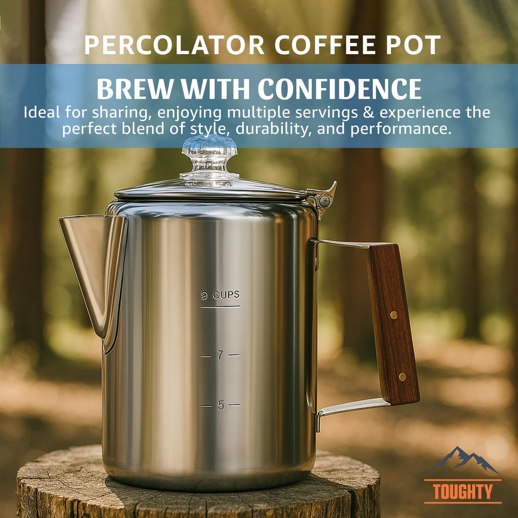 9 Cup Silver Stovetop Coffee Percolator O658