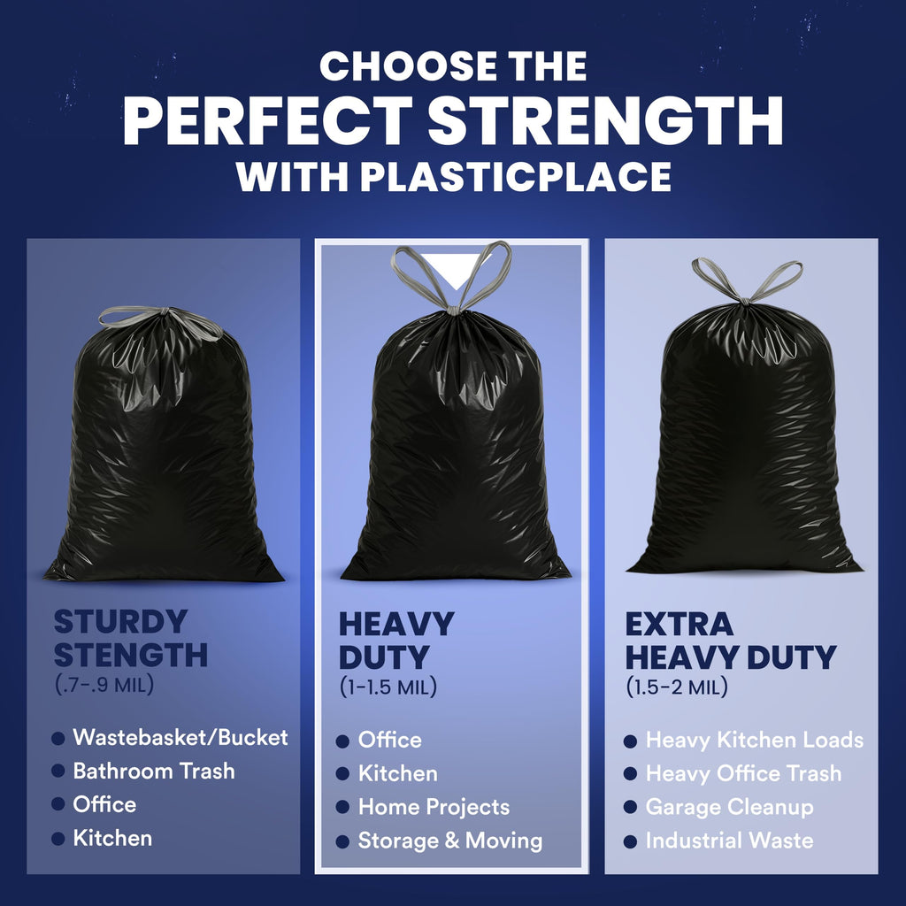 32-33 Gallon 1.2 Mil Black Drawstring Trash Bags, 100 Count W3041
