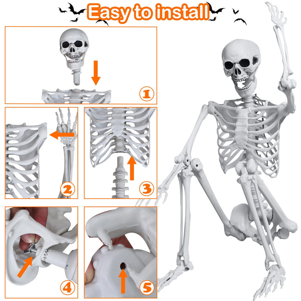 5.4ft/165cm Halloween Skeleton with Crows Movable Joints L6625