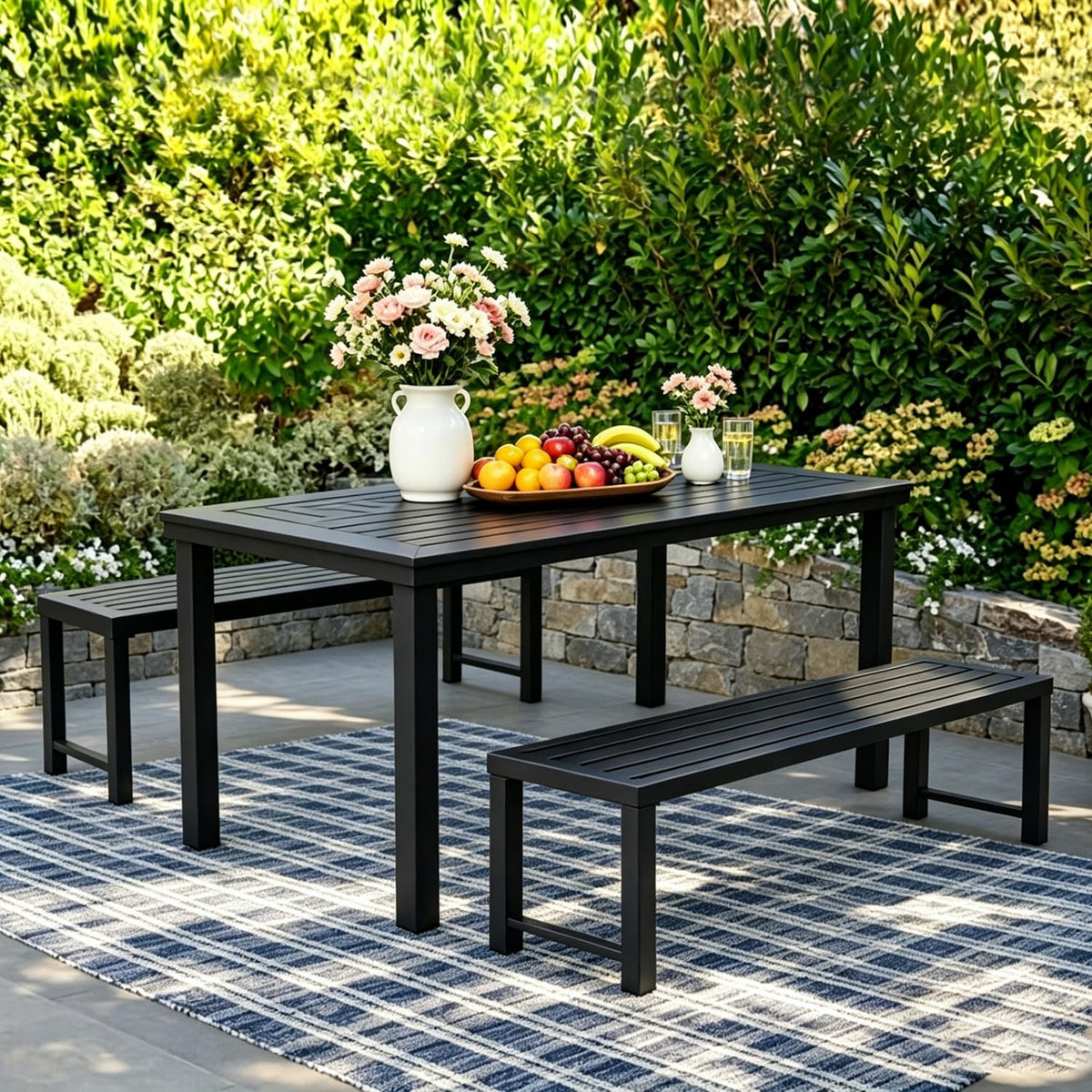 Black Metal Backless Outdoor Bench Q519230