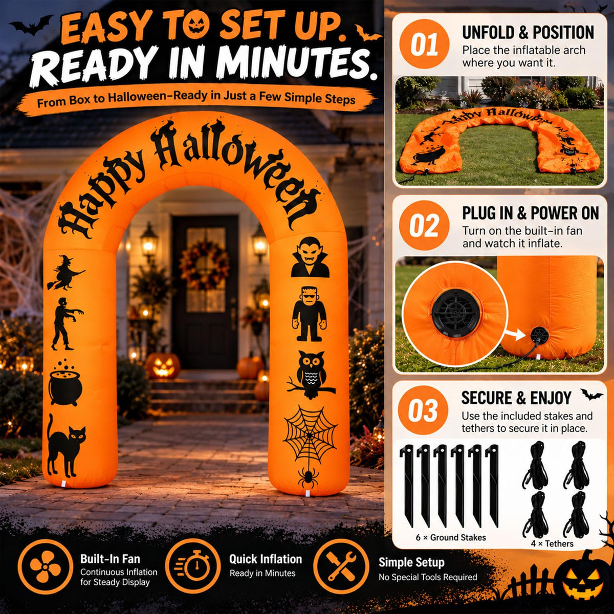 8FT Halloween Inflatable Arch with LED Lights R104