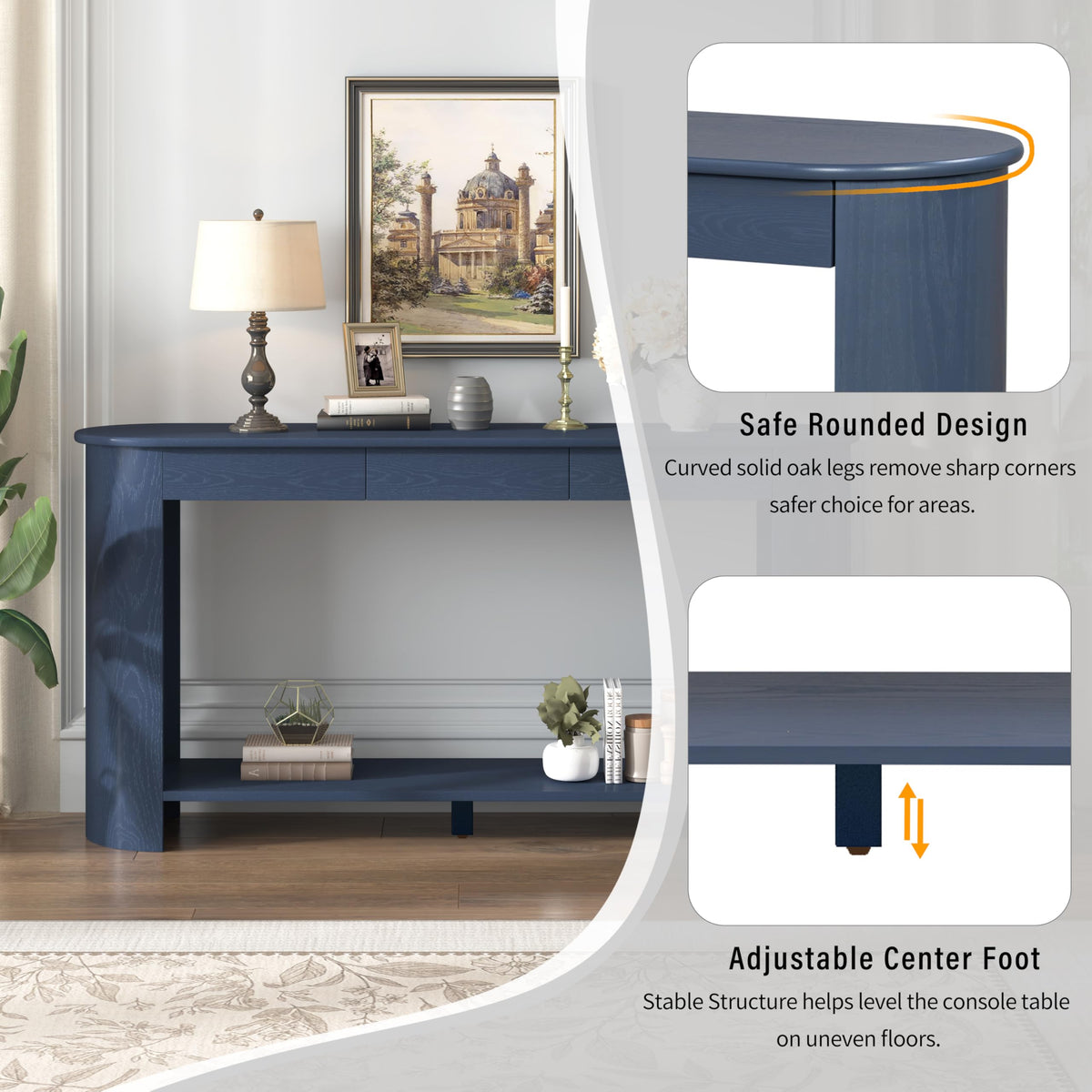Curved Console Table with 3 Drawers and Bottom Shelf C2725
