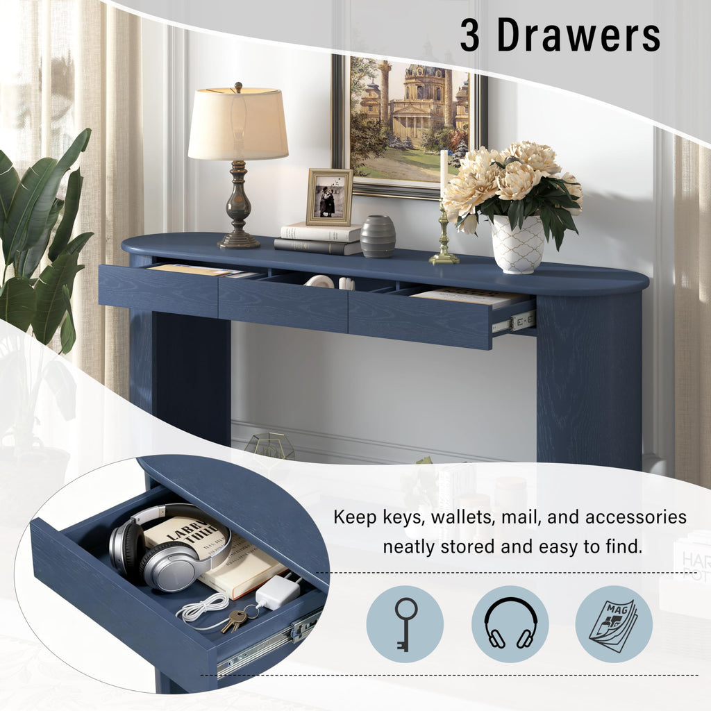 Curved Console Table with 3 Drawers and Bottom Shelf C2725