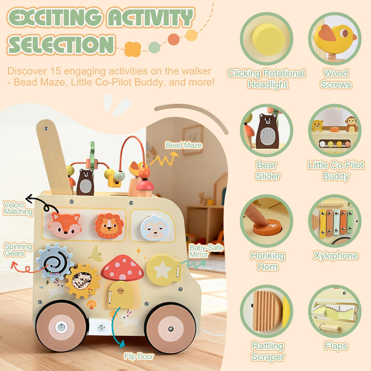 Wooden Activity Cube Push Walker B70685