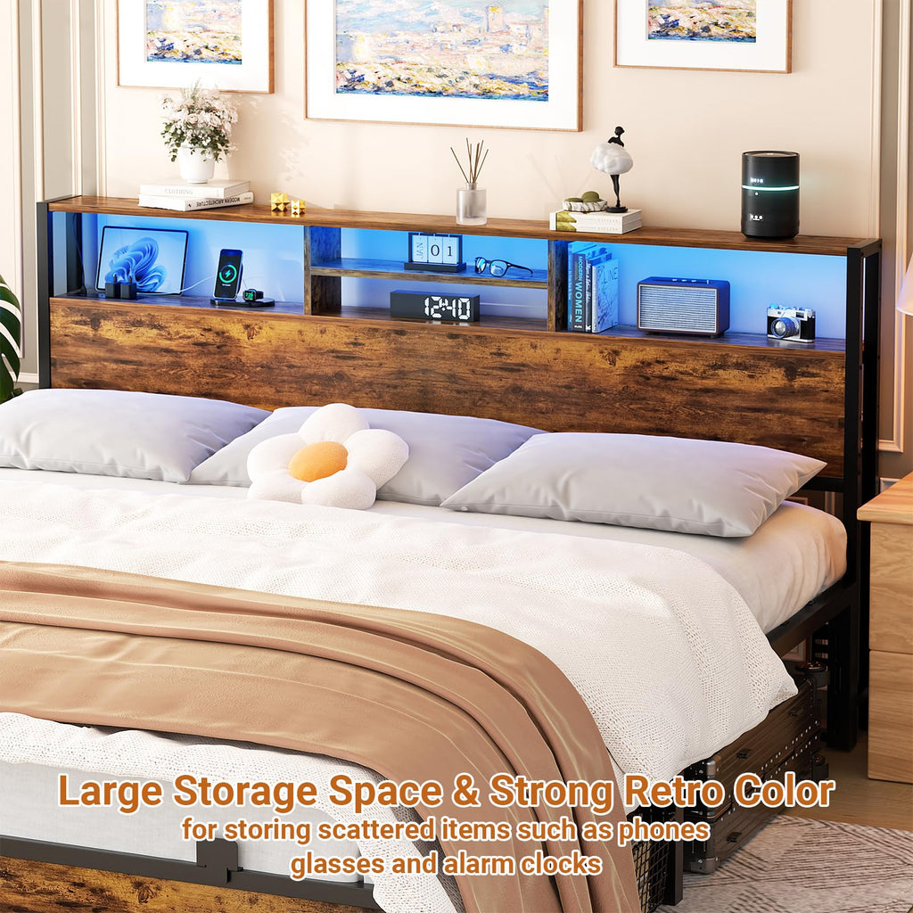 King Size Storage Headboard with Outlets V157