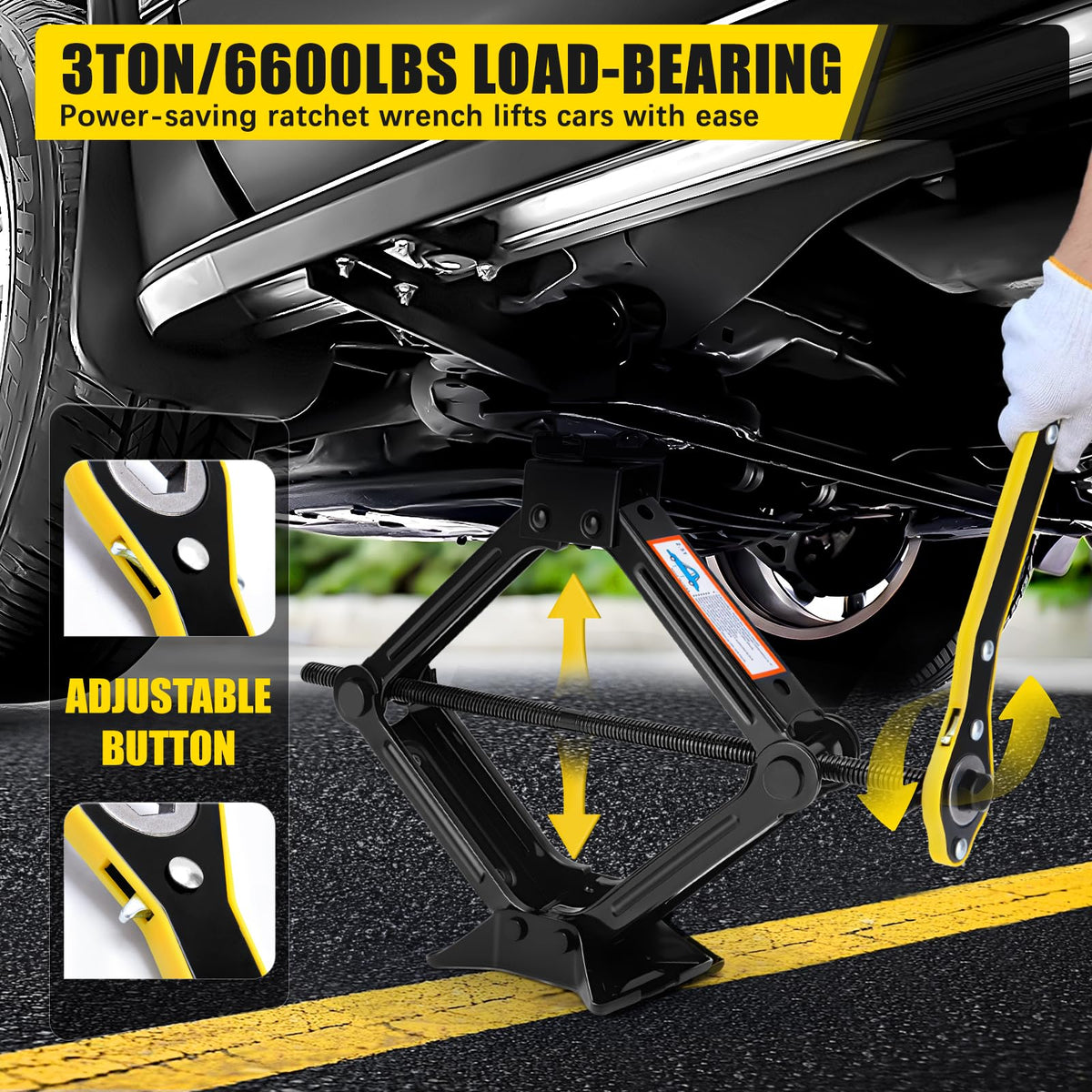 3 Ton Portable Scissor Car Jack with Wheel Wrench F61982