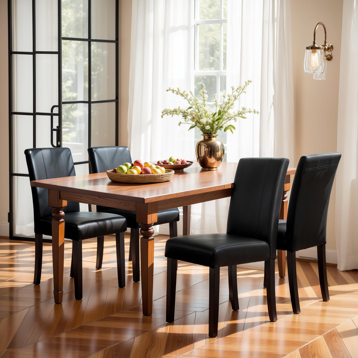 Black Faux Leather Upholstered Dining Chairs Set of 4 with Wood Legs M453737