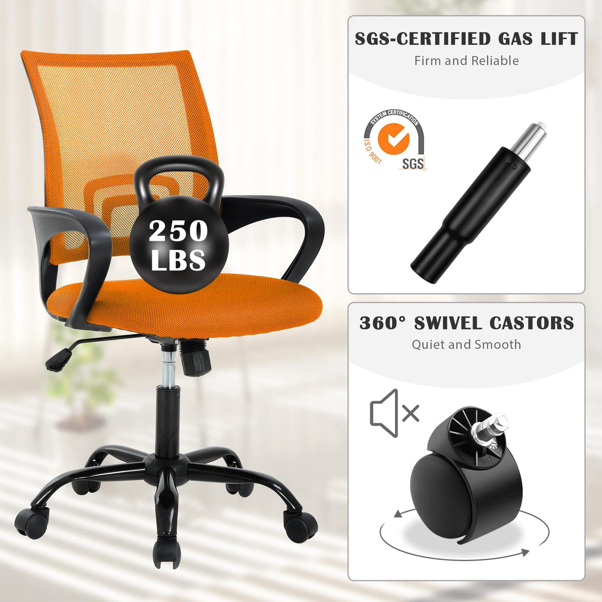 Orange Adjustable Mesh Office Chair with Lumbar Support R506685