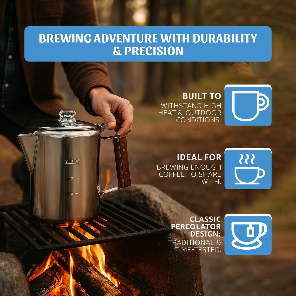 9 Cup Silver Stovetop Coffee Percolator O658