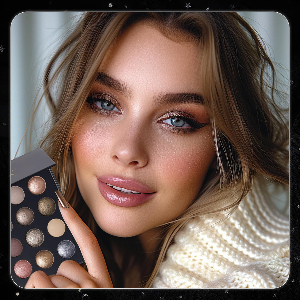 Baked Eyeshadow Makeup Palette 16 Pigmented Soft Neutrals Taupe Earth Tones Smoky Shades Glitter Matte Metallic A491