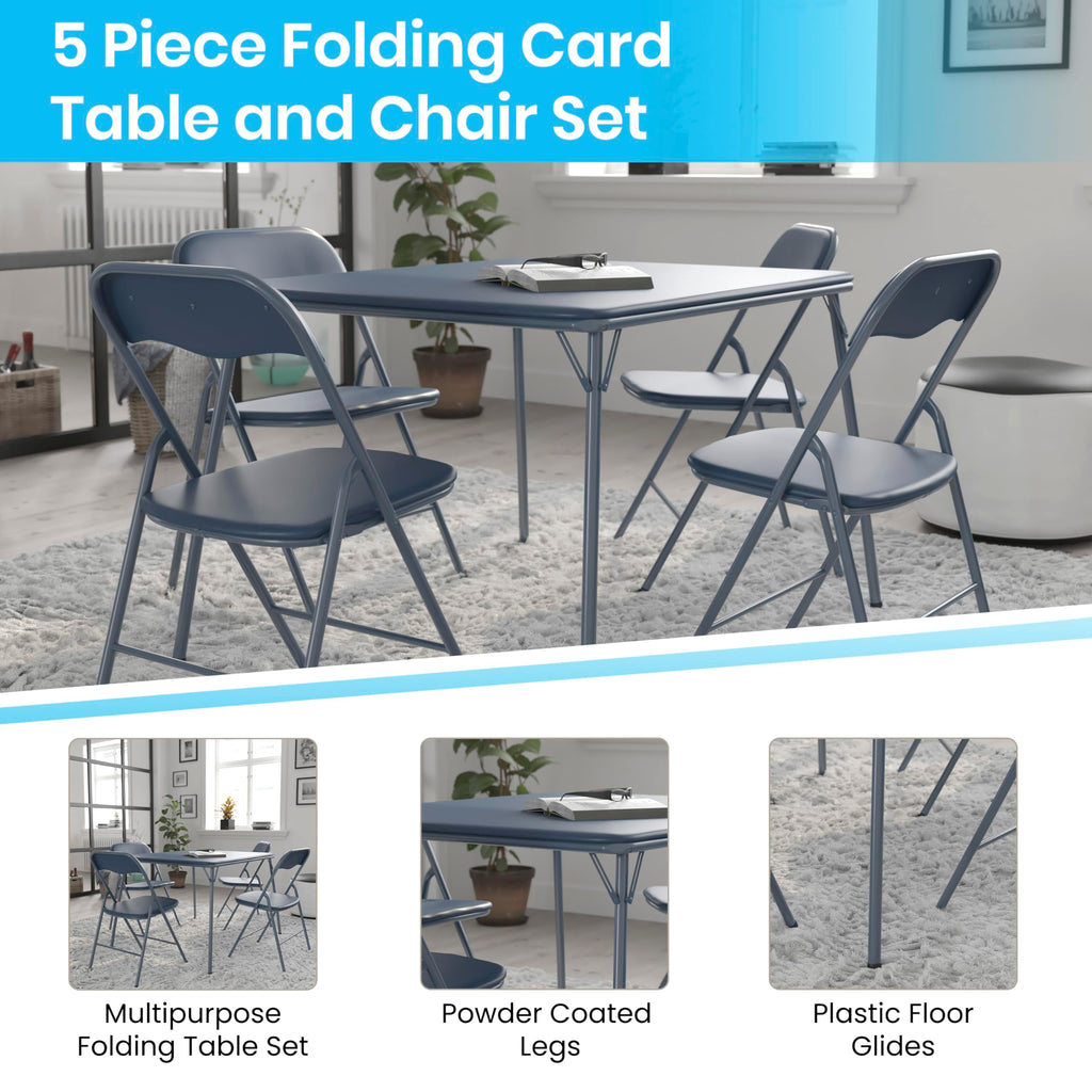 Navy Square Folding Card Table and Chairs Set K653