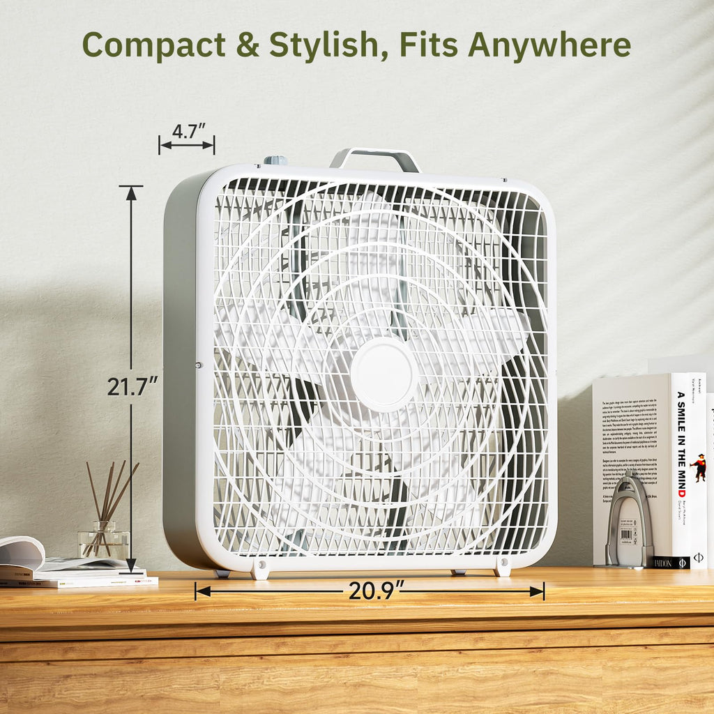 20” 3-Speed Box Fan with Safety Grill, White D138