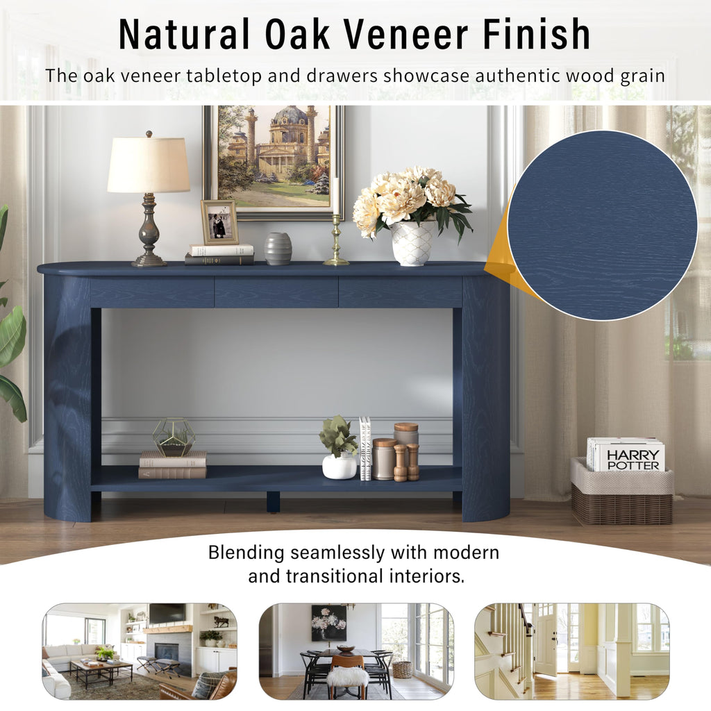 Curved Console Table with 3 Drawers and Bottom Shelf C2725