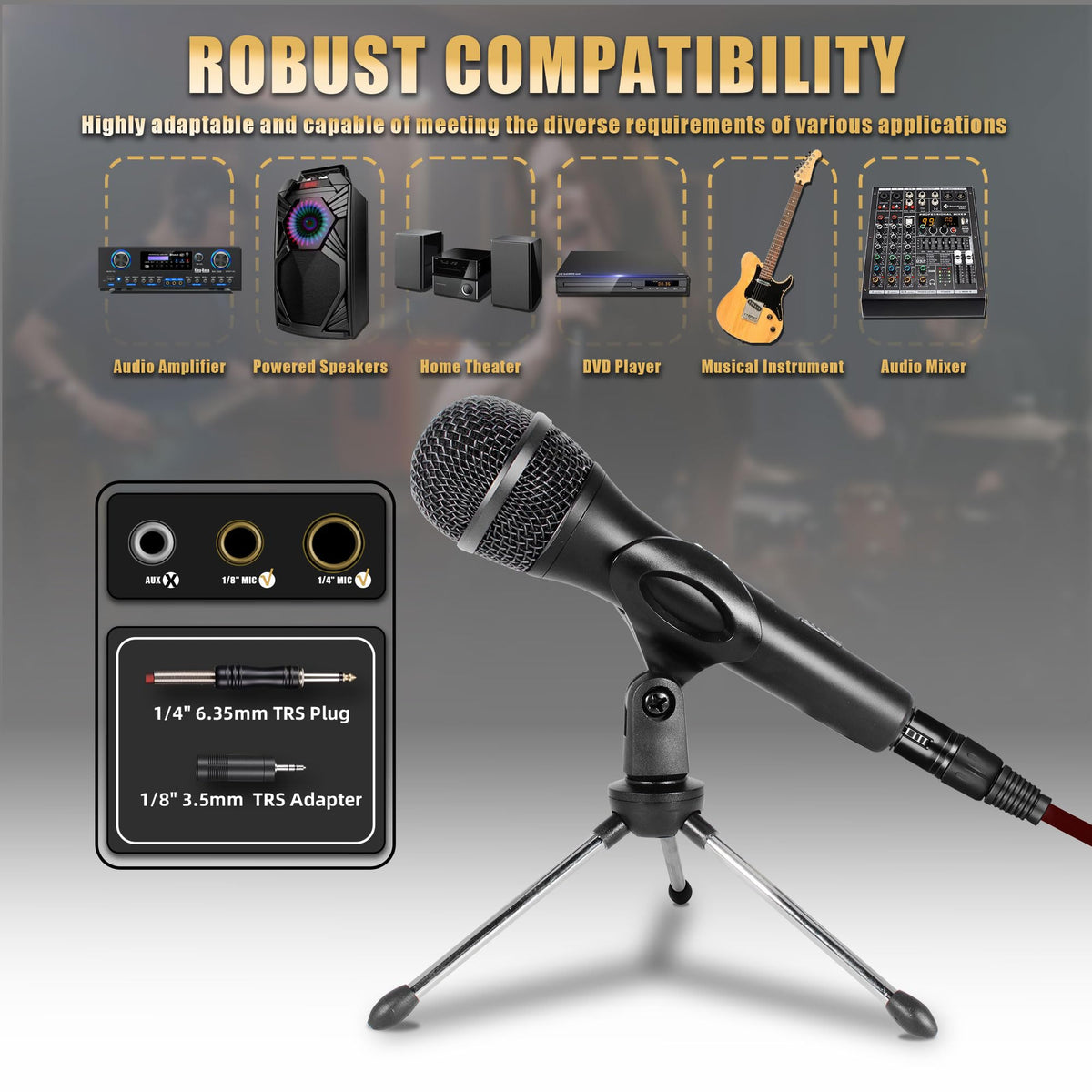 Dynamic Handheld Vocal Microphone with XLR to 1/4'' Audio Cable S7735