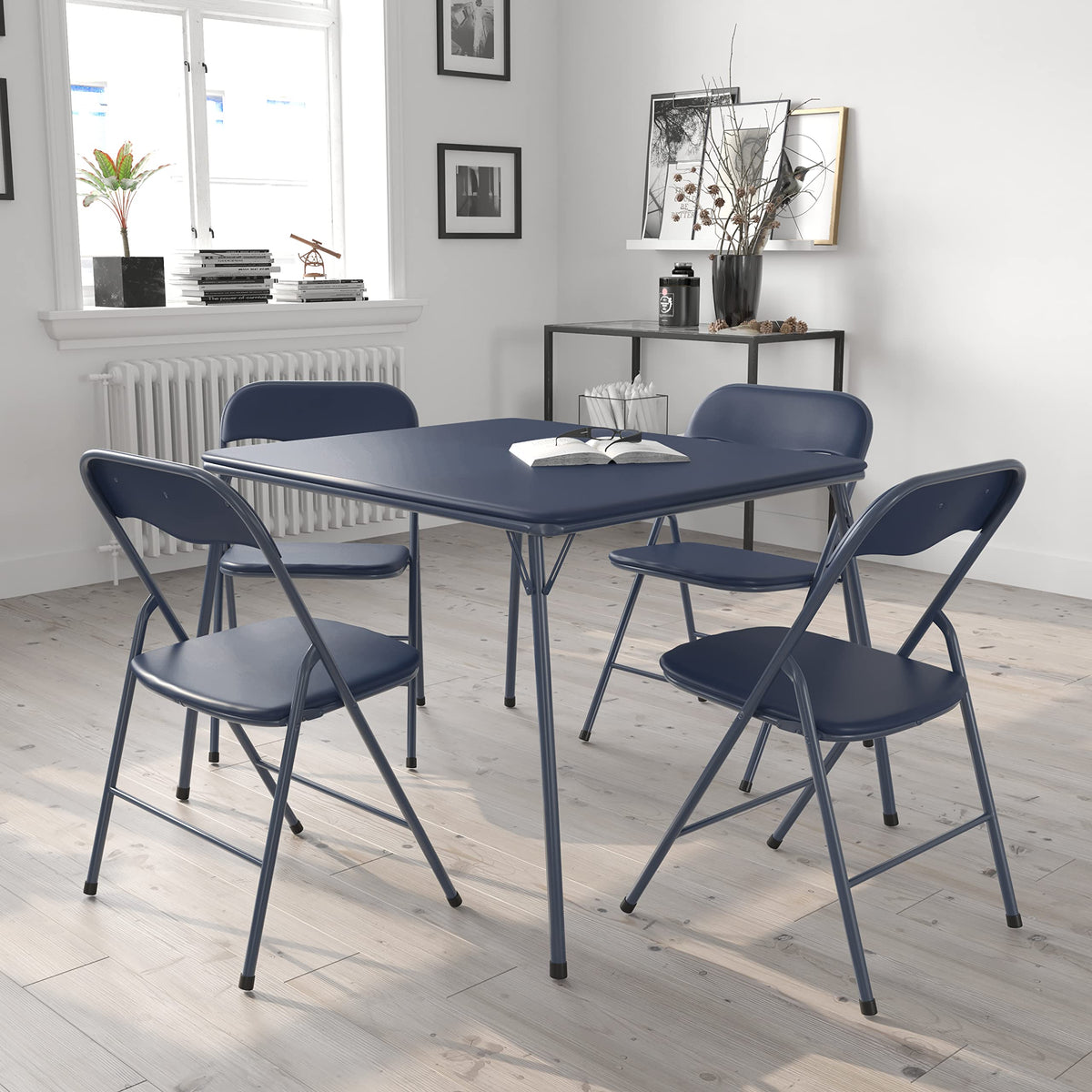Navy Square Folding Card Table and Chairs Set K653