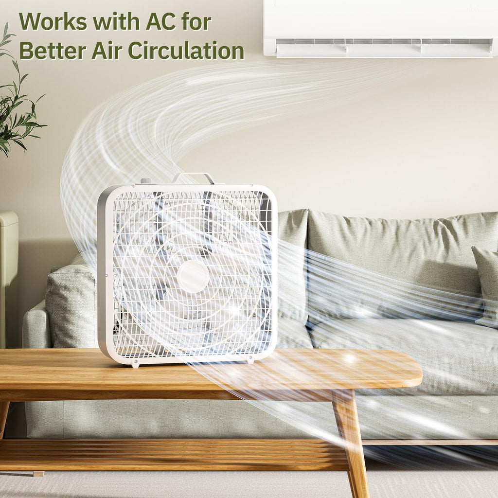 20” 3-Speed Box Fan with Safety Grill, White D138