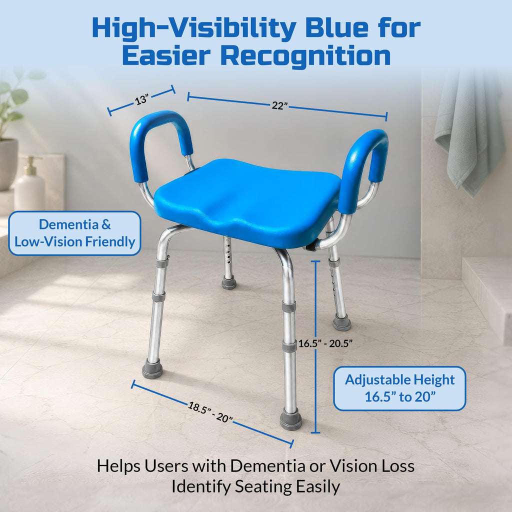 Blue Adjustable Padded Aluminum Shower Bench C4397