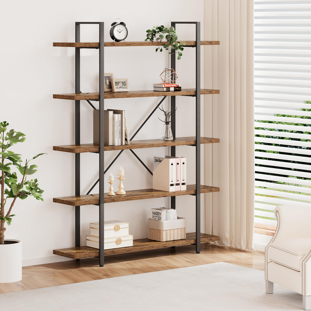 Rustic Brown 5 Shelf Wood Bookshelf N675