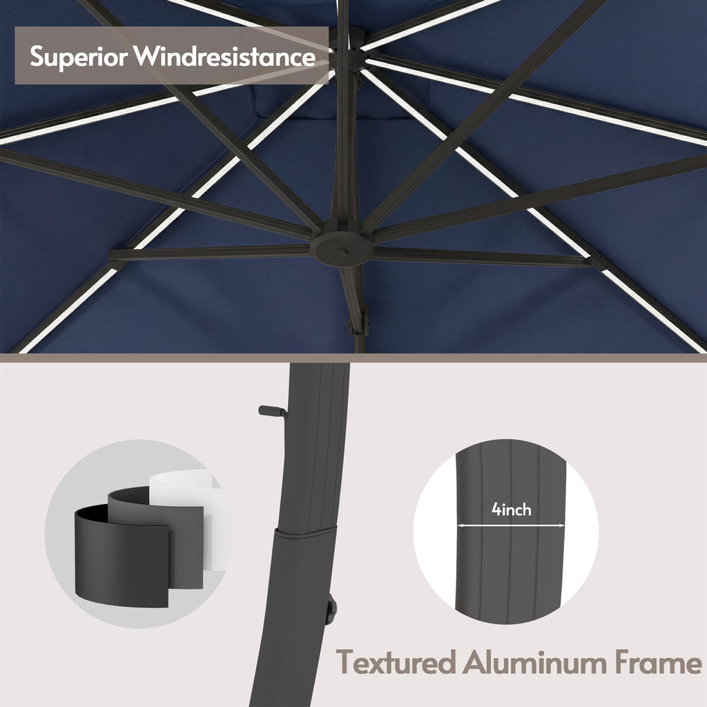11x11ft Solar Powered Led Cantilever Umbrella with Base G3812