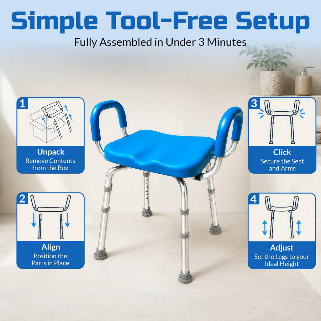 Blue Adjustable Padded Aluminum Shower Bench C4397