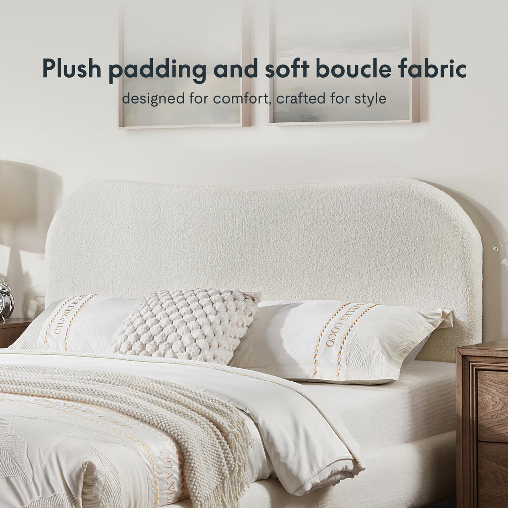 Queen Size White Boucle Bed Frame U784