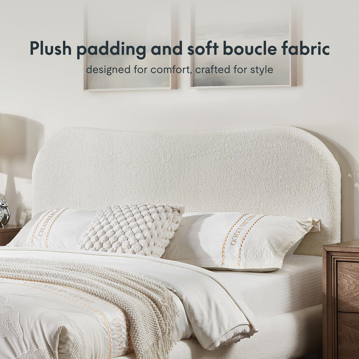 Queen Size White Boucle Bed Frame U784