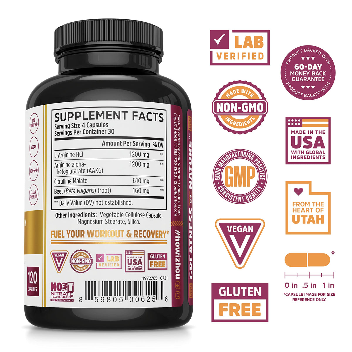 Nitric Oxide Supplement with Beet Root & L Arginine, 120 Veggie Capsules A9121