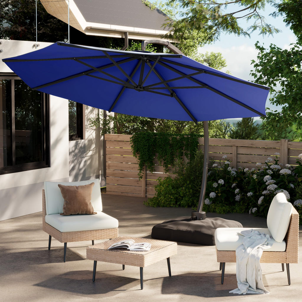 11FT Navy Blue Aluminum Cantilever Patio Umbrella with Base C539