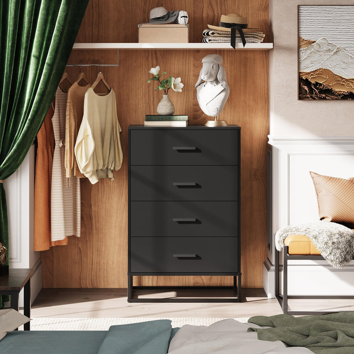 Black 4 Drawer Wooden Dresser B900