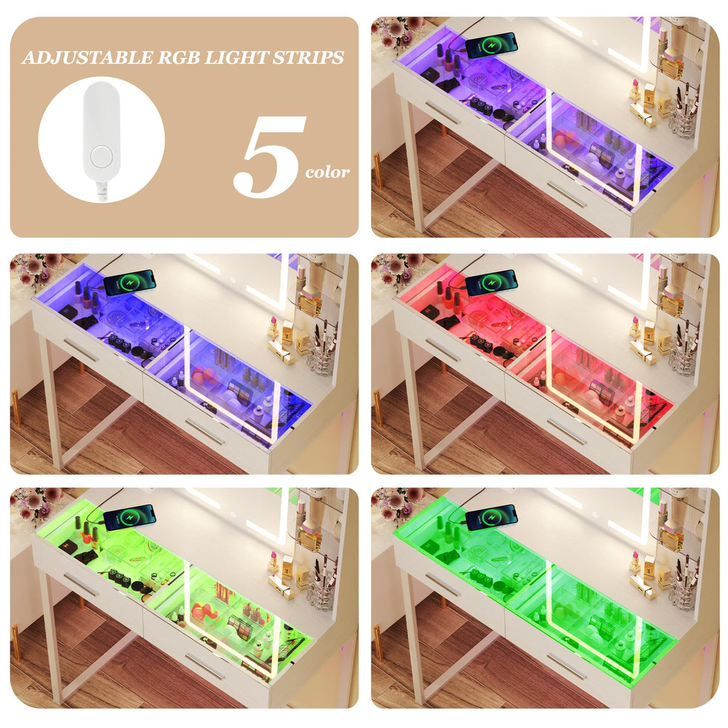 White Vanity Desk with Mirror and LED Lights C998